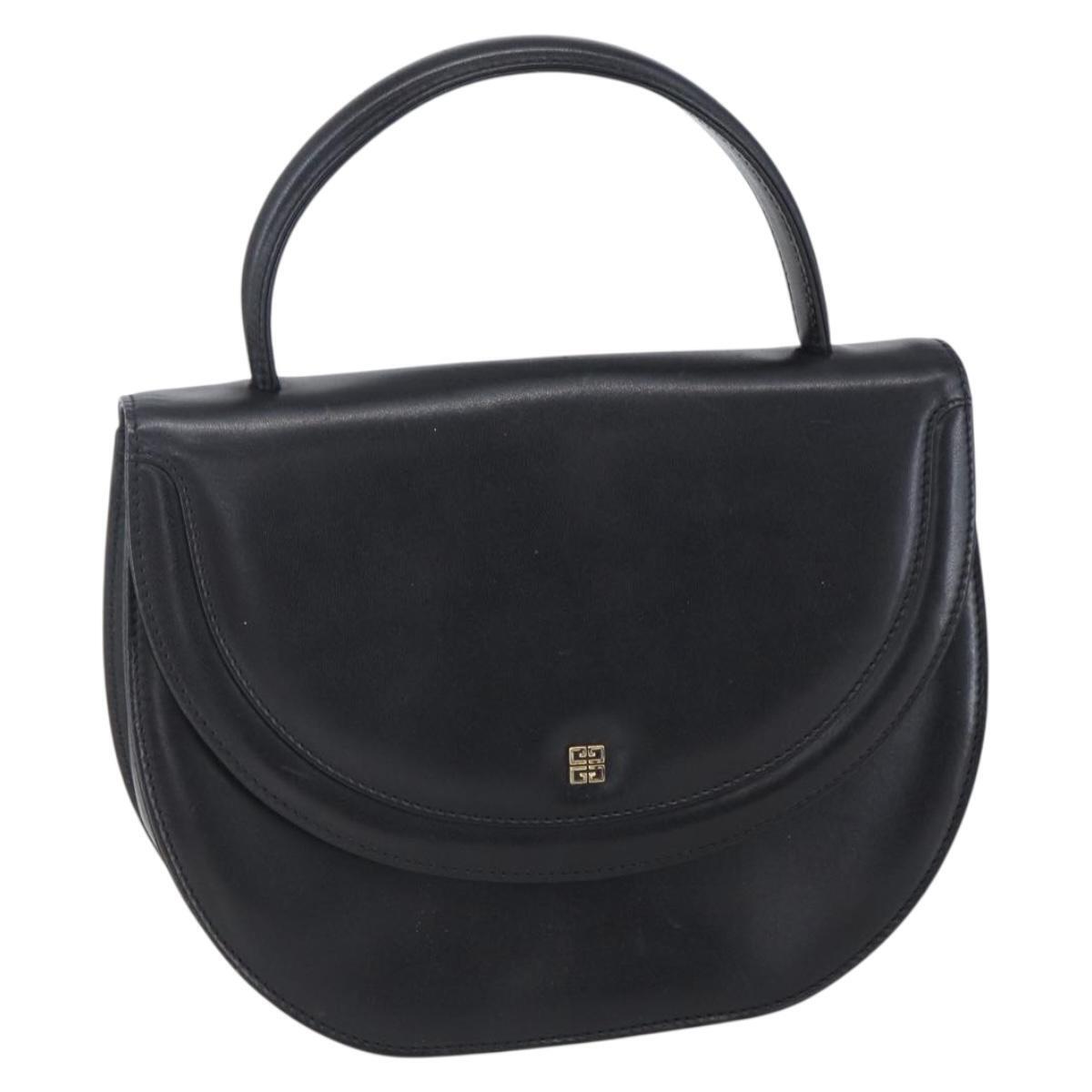 Givenchy Hand Bag Leather Black Gold Auth Bs30417